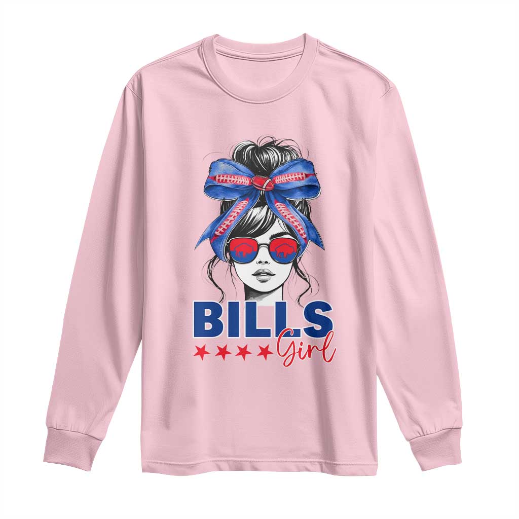 Funny BFB Football Lover Long Sleeve Shirt Sport Fan Game Day Messy Bun TS11 Light Pink Print Your Wear