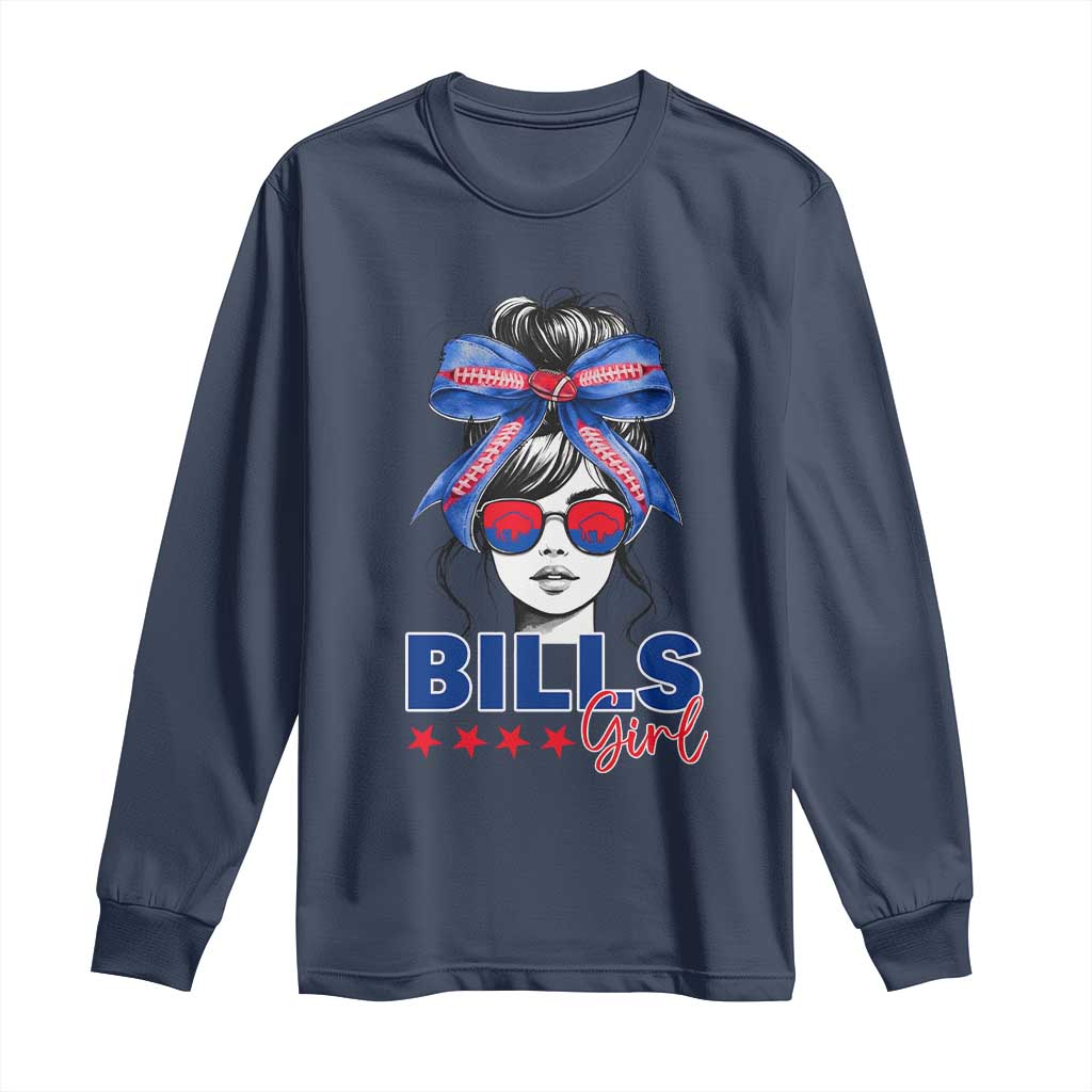 Funny BFB Football Lover Long Sleeve Shirt Sport Fan Game Day Messy Bun TS11 Navy Print Your Wear