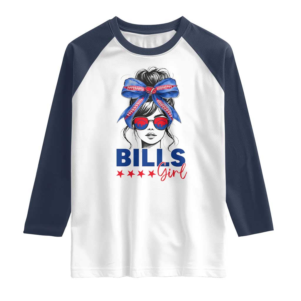 Funny BFB Football Lover Raglan Shirt Sport Fan Game Day Messy Bun TS11 White Navy Print Your Wear