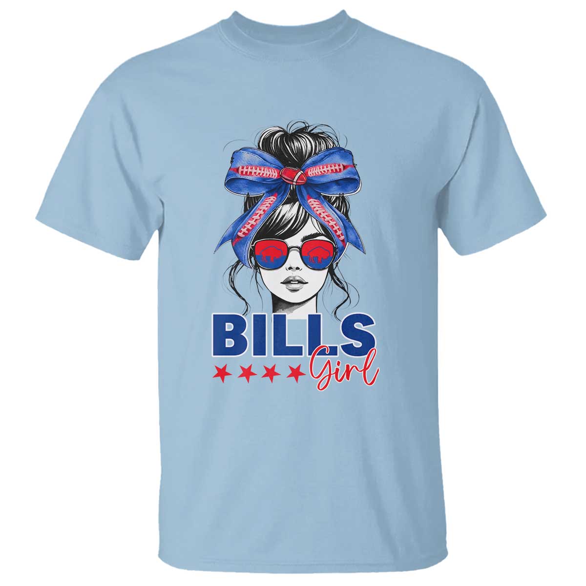 Funny BFB Football Lover T Shirt Sport Fan Game Day Messy Bun TS11 Light Blue Print Your Wear