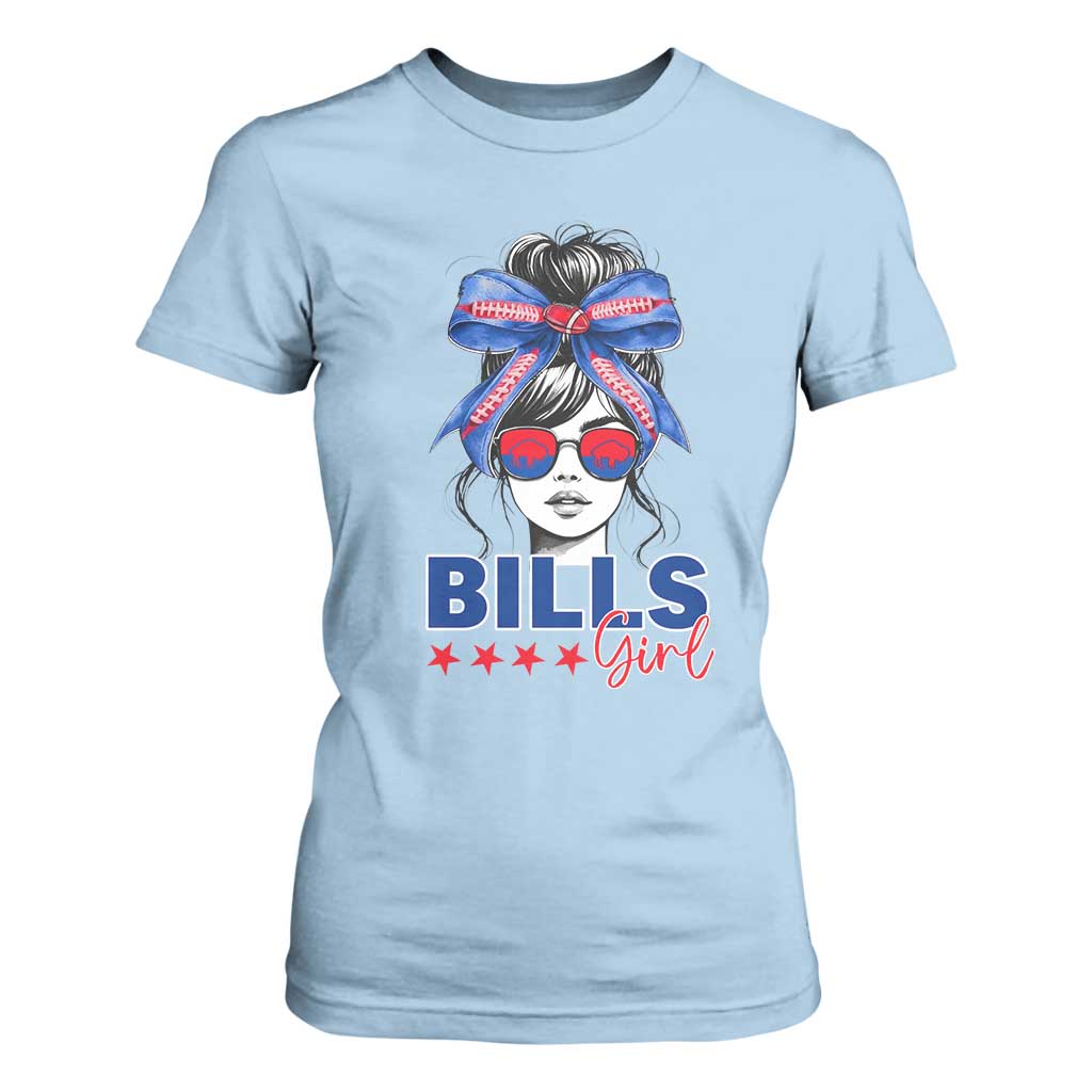 Funny BFB Football Lover T Shirt For Women Sport Fan Game Day Messy Bun TS11 Light Blue Print Your Wear