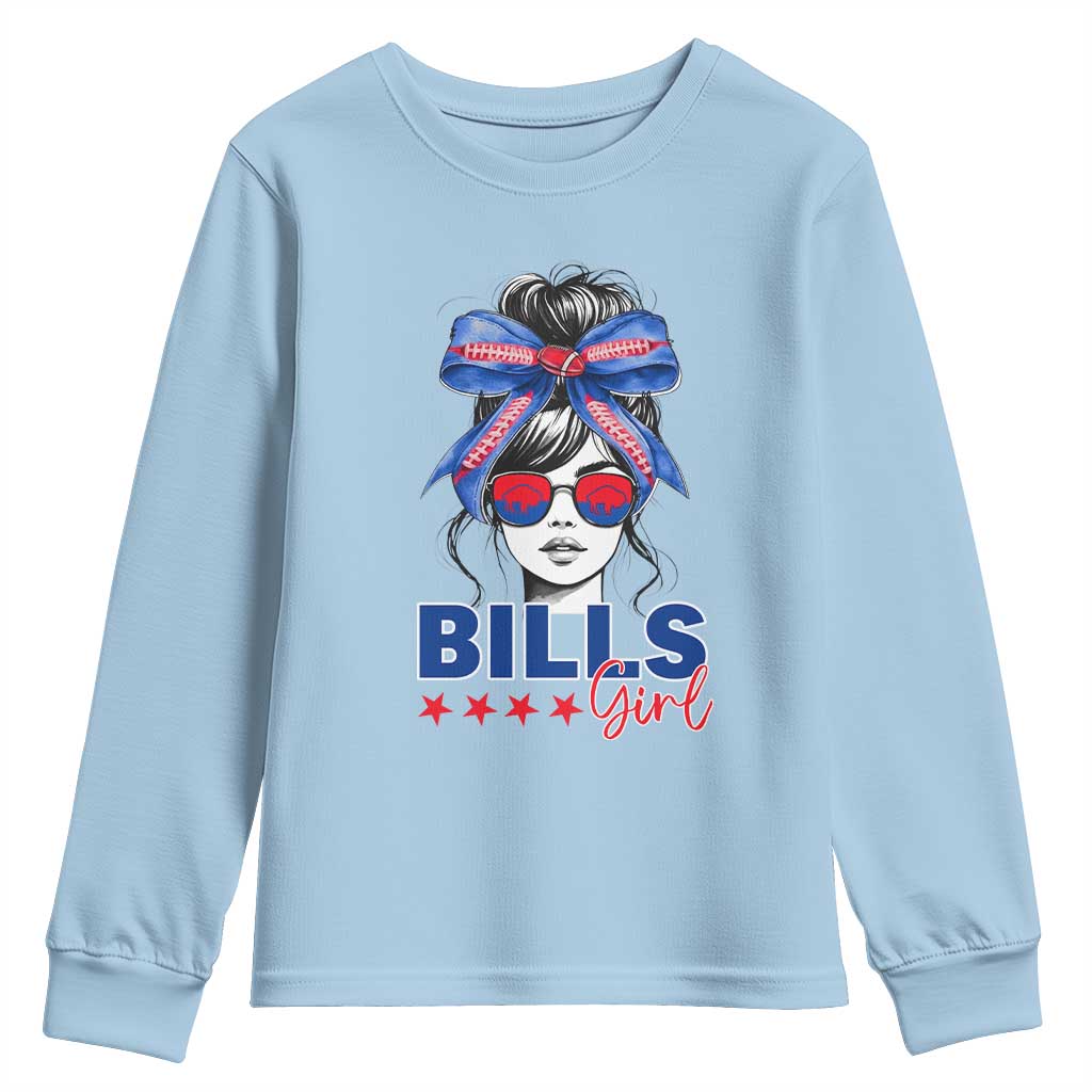 Funny BFB Football Lover Youth Sweatshirt Sport Fan Game Day Messy Bun TS11 Light Blue Print Your Wear