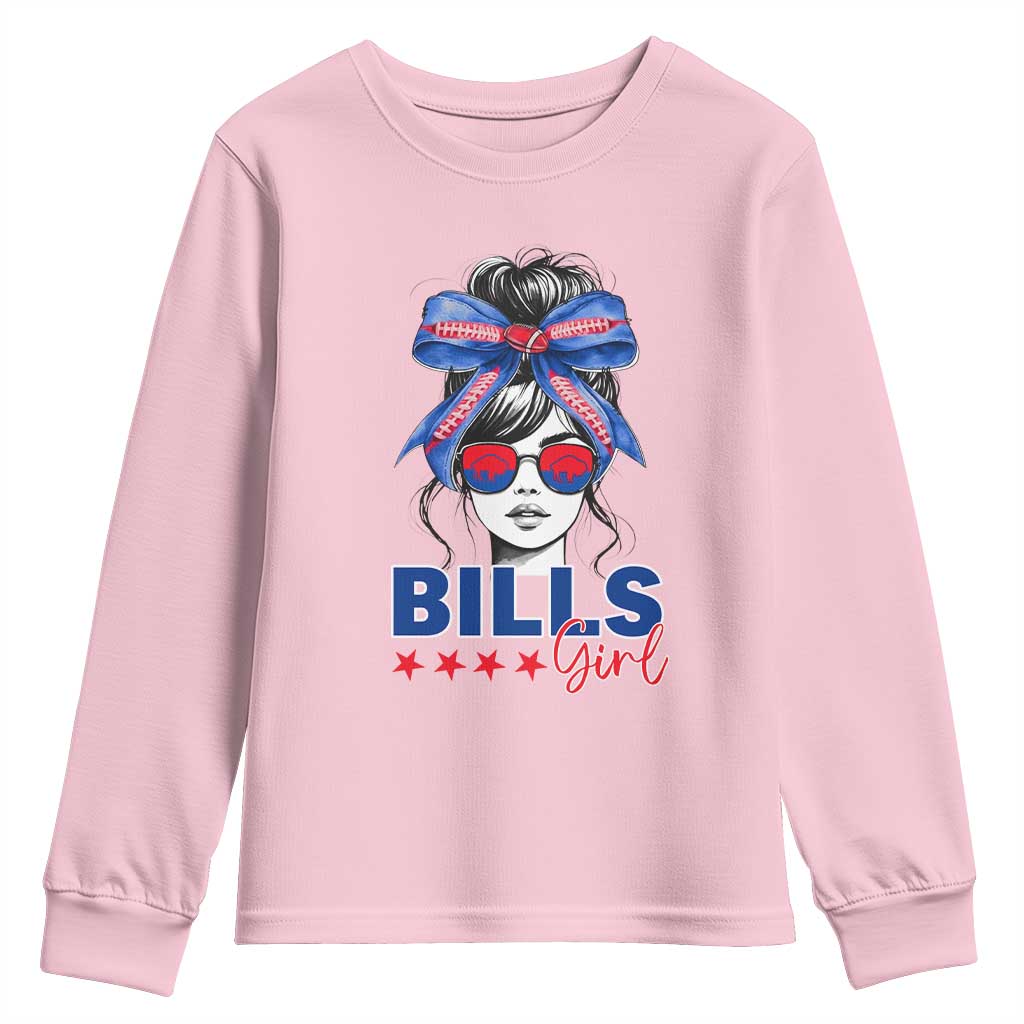 Funny BFB Football Lover Youth Sweatshirt Sport Fan Game Day Messy Bun TS11 Light Pink Print Your Wear