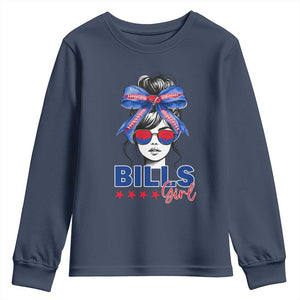 Funny BFB Football Lover Youth Sweatshirt Sport Fan Game Day Messy Bun TS11 Navy Print Your Wear