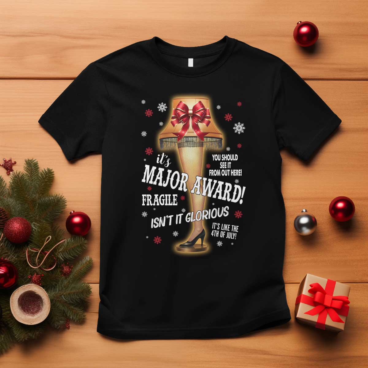 Funny Christmas Movie T Shirt It Is A Major Award Fragile Italian Leg Lamp TS11 Black Print Your Wear