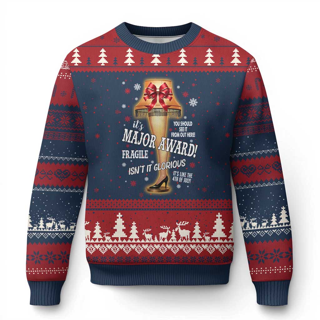 Funny Xmas Movie Ugly Christmas Sweater It Is A Major Award Fragile Italian Leg Lamp TS11 Navy Red Print Your Wear