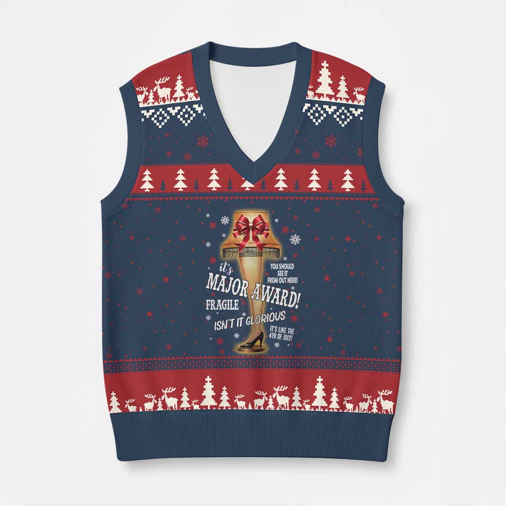 Funny Xmas Movie V-Neck Knit Sweater Vest It Is A Major Award Fragile Italian Leg Lamp TS11 Navy Red Print Your Wear