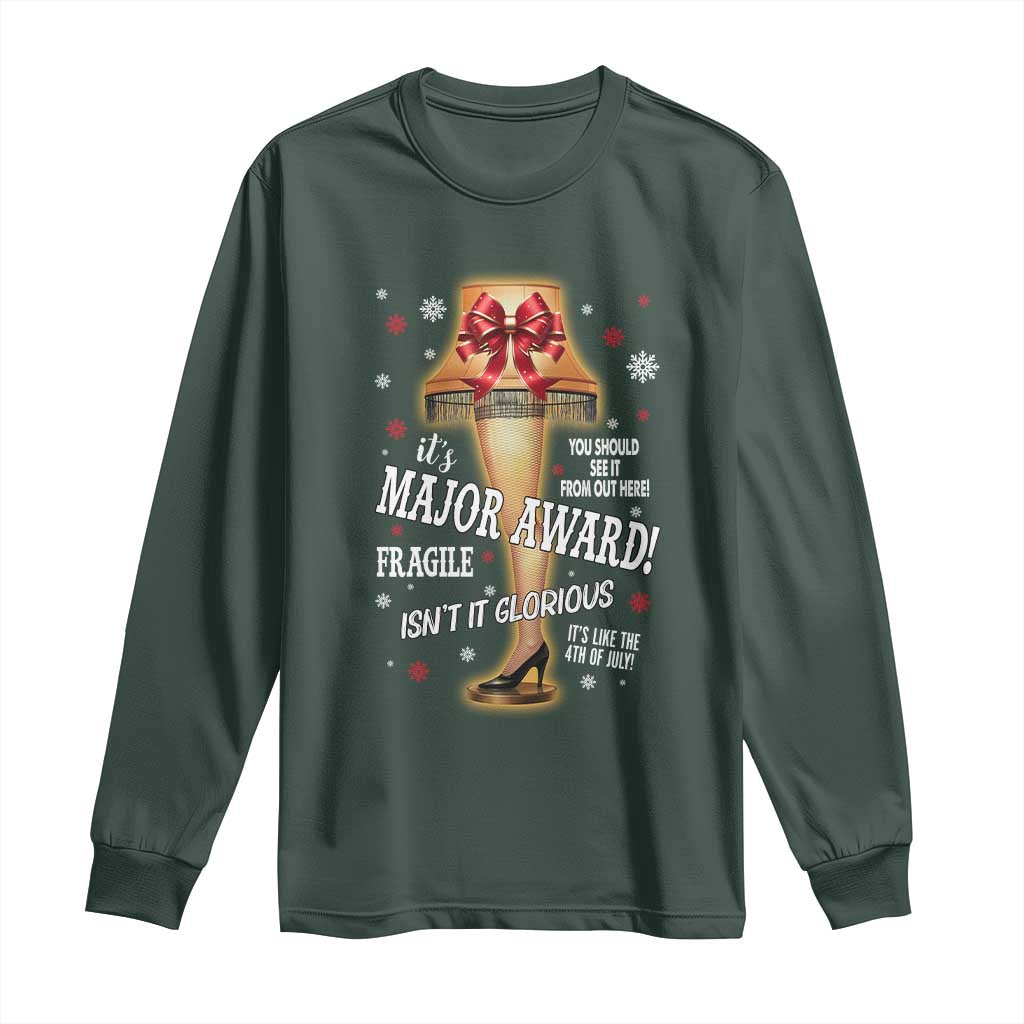 Funny Christmas Movie Long Sleeve Shirt It Is A Major Award Fragile Italian Leg Lamp TS11 Dark Forest Green Print Your Wear