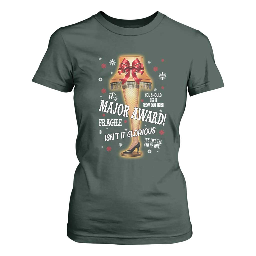 Funny Christmas Movie T Shirt For Women It Is A Major Award Fragile Italian Leg Lamp TS11 Dark Forest Green Print Your Wear
