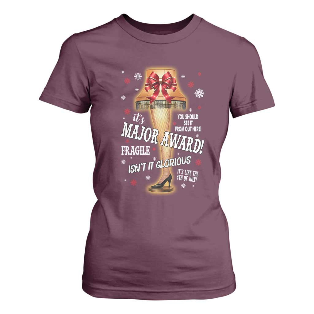 Funny Christmas Movie T Shirt For Women It Is A Major Award Fragile Italian Leg Lamp TS11 Maroon Print Your Wear