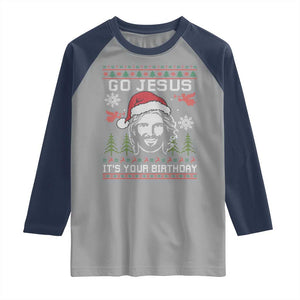 Funny Go Jesus It Is Your Birthday Raglan Shirt Christian Christmas Party TS11 Sport Gray Navy Print Your Wear