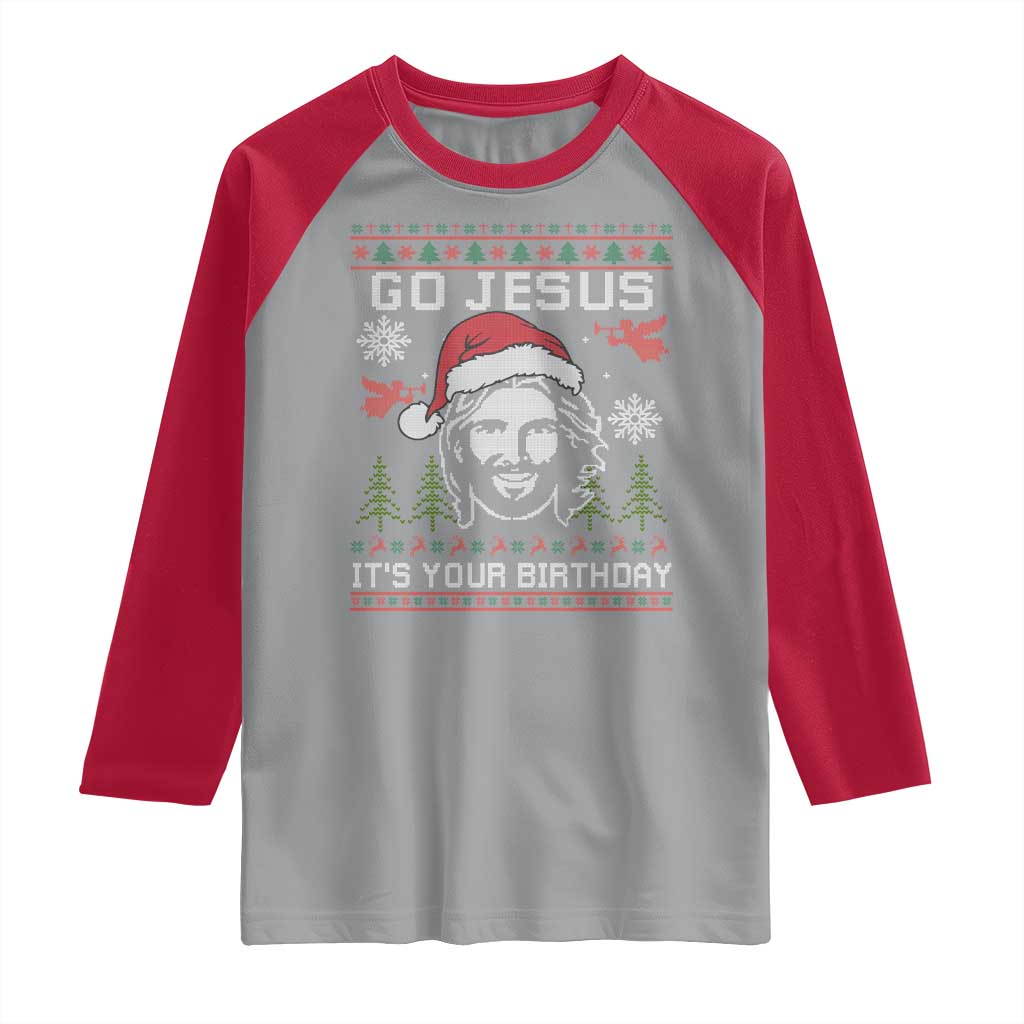 Funny Go Jesus It Is Your Birthday Raglan Shirt Christian Christmas Party TS11 Sport Gray Red Print Your Wear