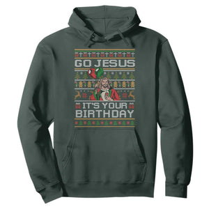 Funny Go Jesus Its Your Birthday Hoodie Christmas Christian Religious God TS11 Dark Forest Green Print Your Wear