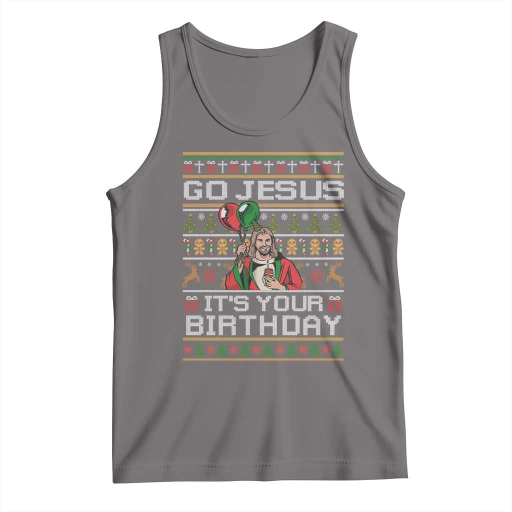 Funny Go Jesus Its Your Birthday Tank Top Christmas Christian Religious God TS11 Deep Heather Print Your Wear