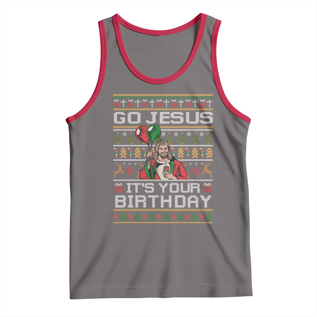 Funny Go Jesus Its Your Birthday Tank Top Christmas Christian Religious God TS11 Deep Heather Red Print Your Wear