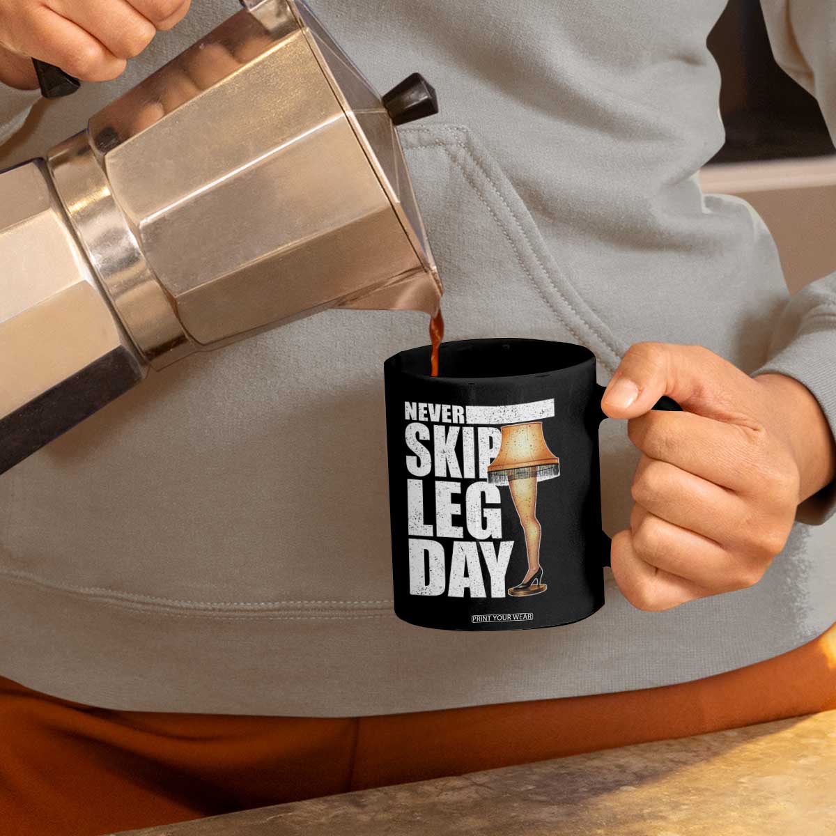 Funny Never Skip Leg Day Christmas Movie Coffee Mug Italian Leg Lamp TS11 Print Your Wear