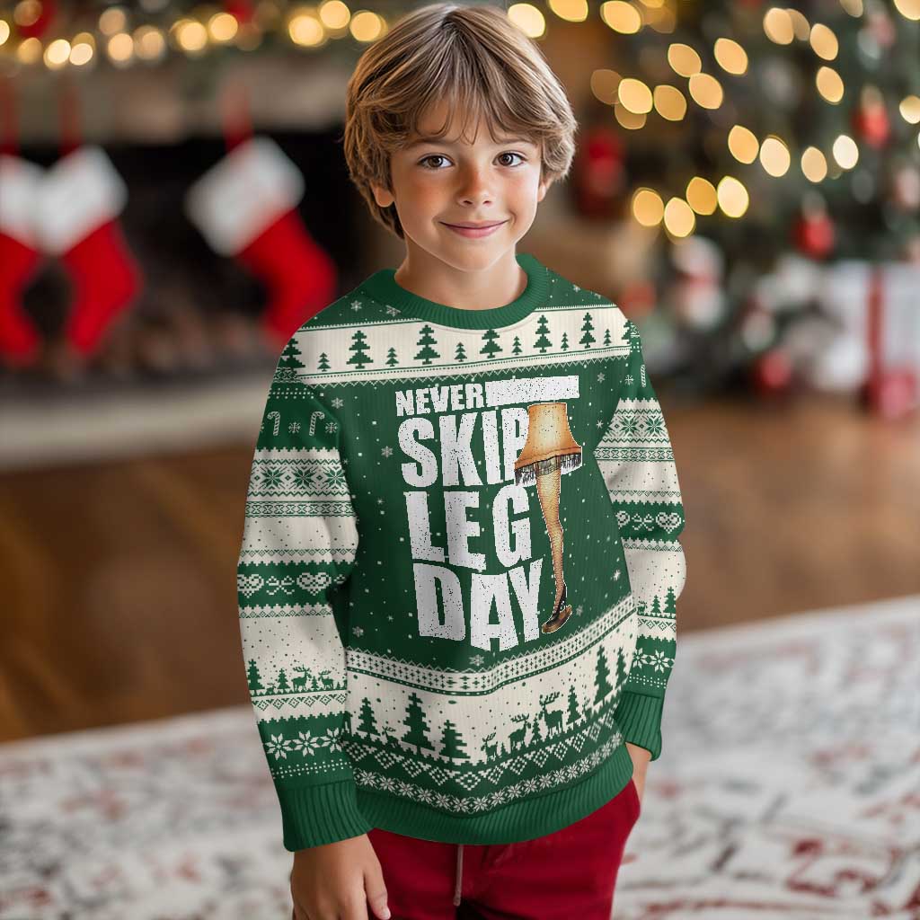 Funny Never Skip Leg Day Xmas Movie Ugly Christmas Sweater Italian Leg Lamp TS11 Forest Green Beige Print Your Wear