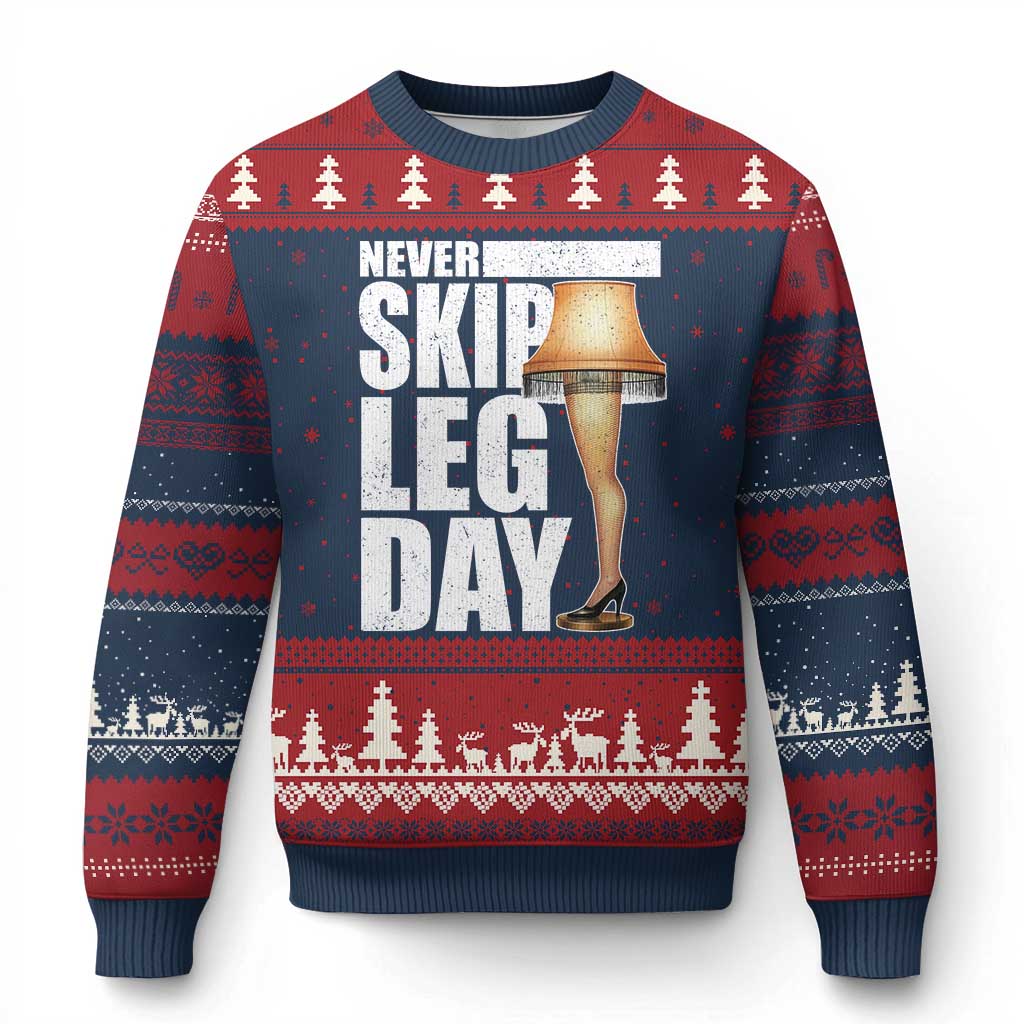 Funny Never Skip Leg Day Xmas Movie Ugly Christmas Sweater Italian Leg Lamp TS11 Navy Red Print Your Wear