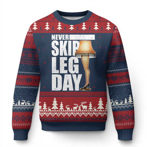 Funny Never Skip Leg Day Xmas Movie Ugly Christmas Sweater Italian Leg Lamp TS11 Navy Red Print Your Wear