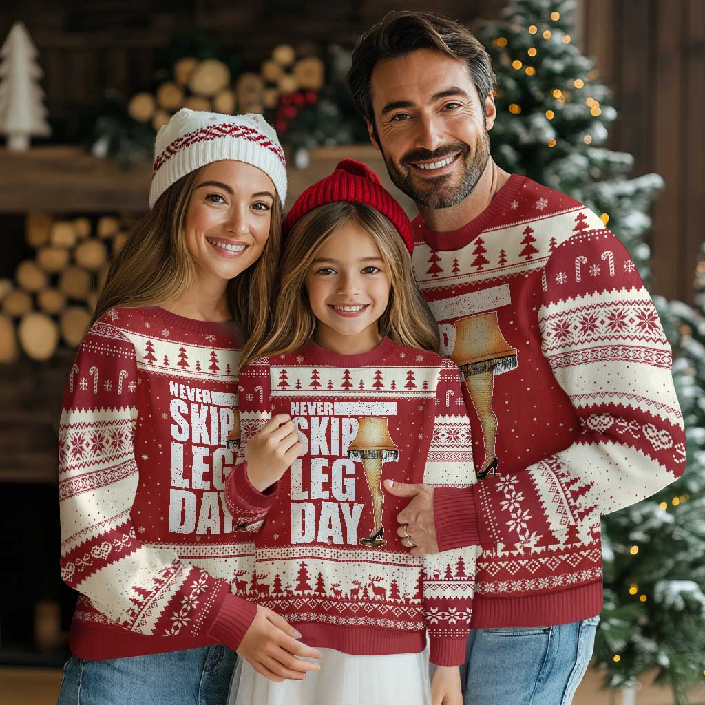 Funny Never Skip Leg Day Xmas Movie Ugly Christmas Sweater Italian Leg Lamp TS11 Red Beige Print Your Wear