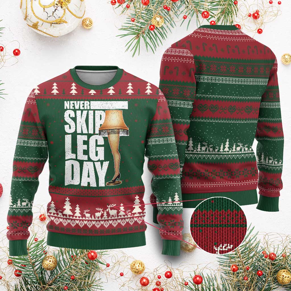 Funny Never Skip Leg Day Xmas Movie Ugly Christmas Sweater Italian Leg Lamp TS11 Red Green Print Your Wear