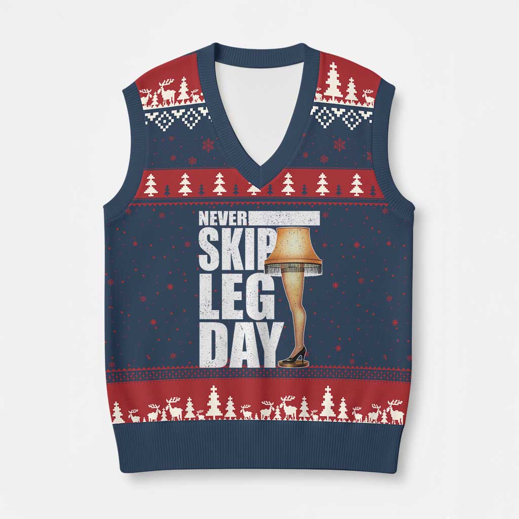 Funny Never Skip Leg Day Xmas Movie V-Neck Knit Sweater Vest Italian Leg Lamp TS11 Navy Red Print Your Wear