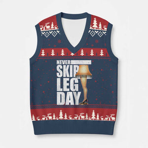 Funny Never Skip Leg Day Xmas Movie V-Neck Knit Sweater Vest Italian Leg Lamp TS11 Navy Red Print Your Wear