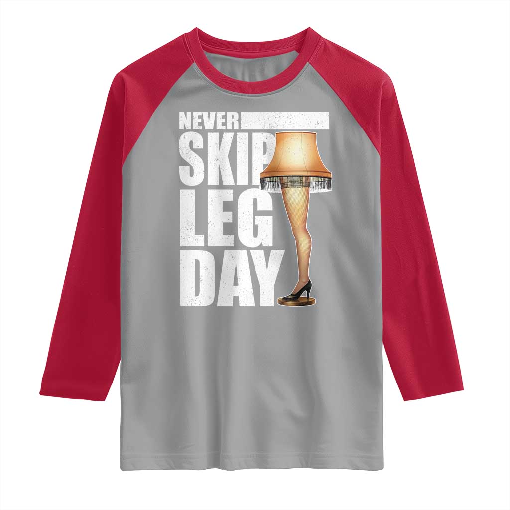 Funny Never Skip Leg Day Christmas Movie Raglan Shirt Italian Leg Lamp TS11 Sport Gray Red Print Your Wear