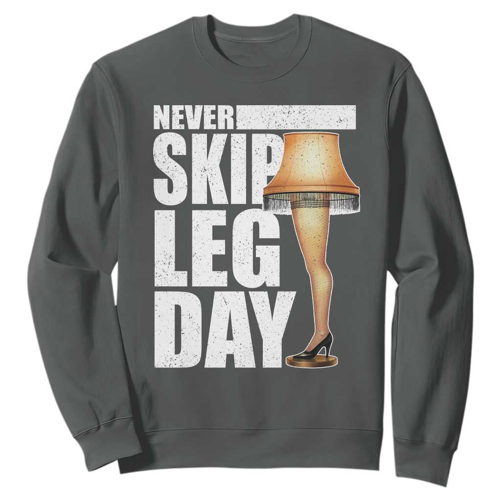 Funny Never Skip Leg Day Christmas Movie Sweatshirt Italian Leg Lamp TS11 Dark Heather Print Your Wear