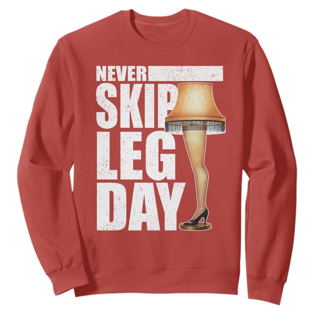 Funny Never Skip Leg Day Christmas Movie Sweatshirt Italian Leg Lamp TS11 Red Print Your Wear