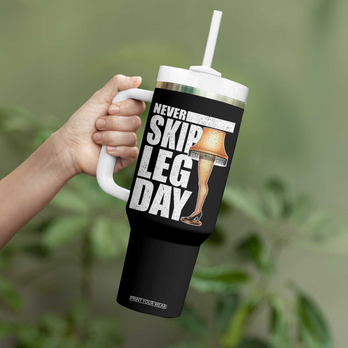 Funny Never Skip Leg Day Christmas Movie Tumbler With Handle Italian Leg Lamp TS11 Print Your Wear