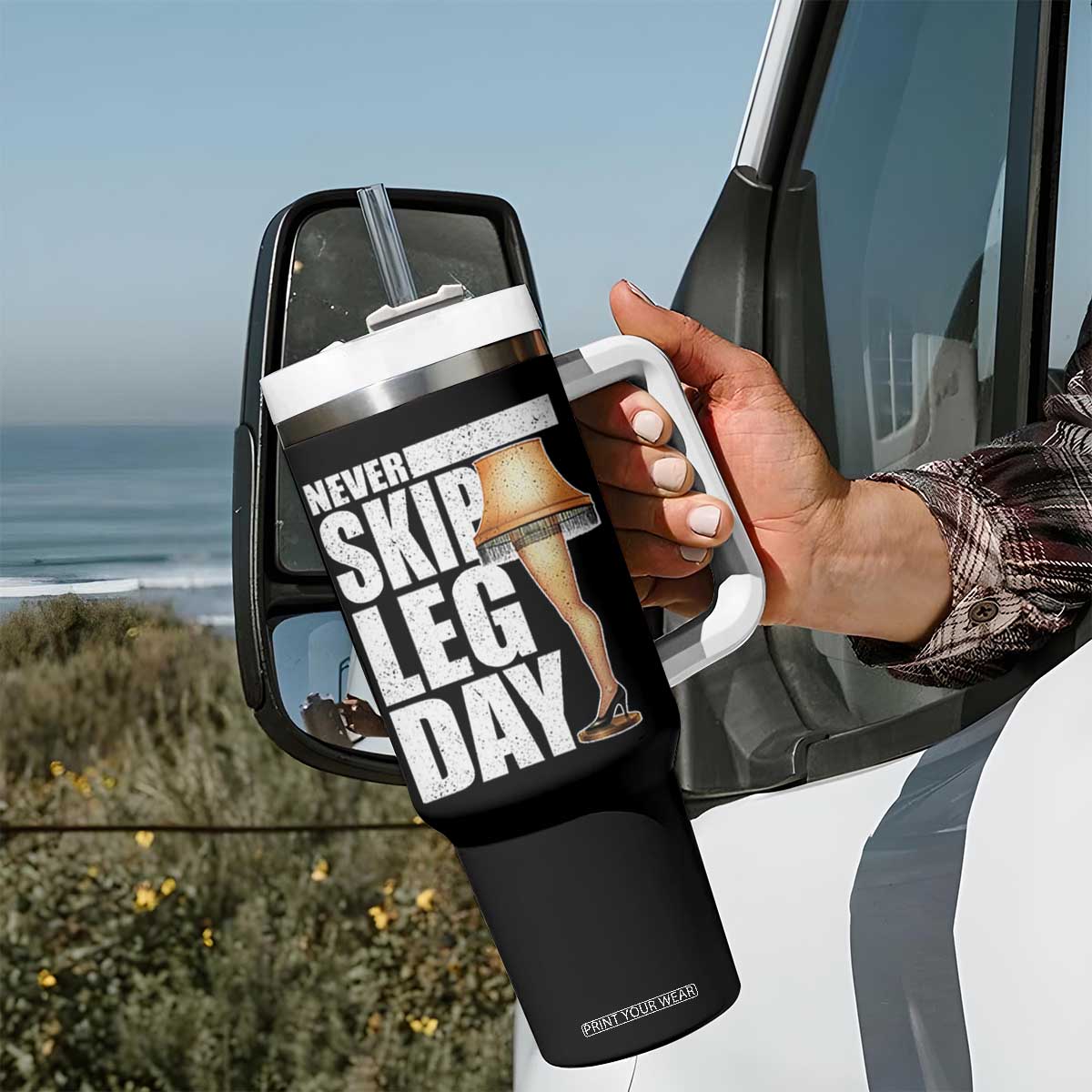 Funny Never Skip Leg Day Christmas Movie Tumbler With Handle Italian Leg Lamp TS11 Print Your Wear