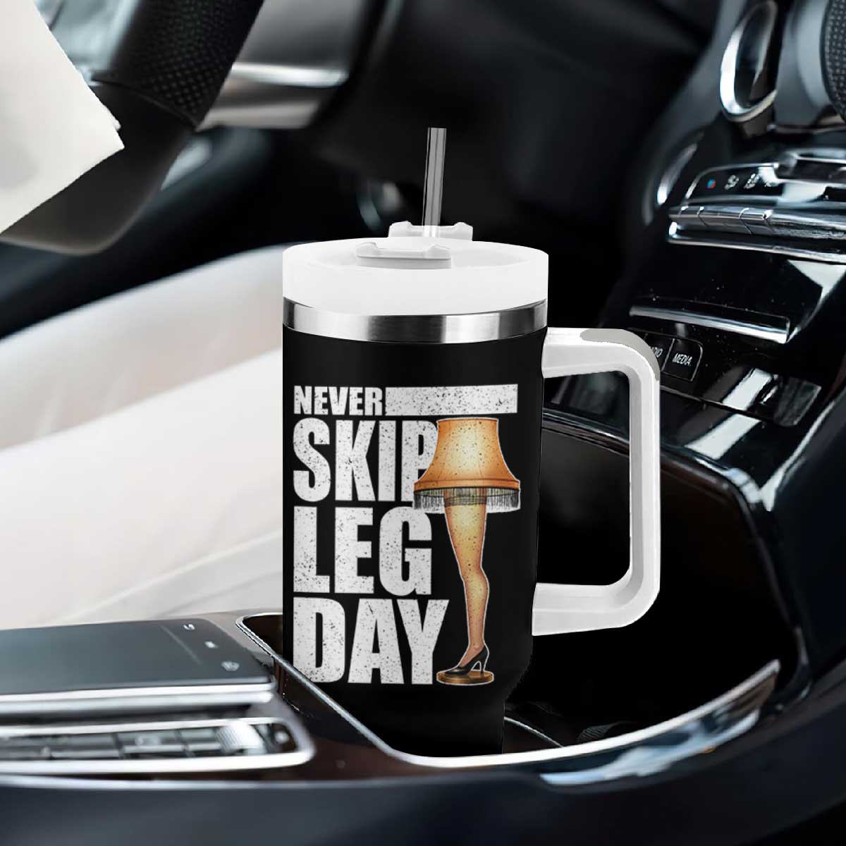 Funny Never Skip Leg Day Christmas Movie Tumbler With Handle Italian Leg Lamp TS11 Print Your Wear
