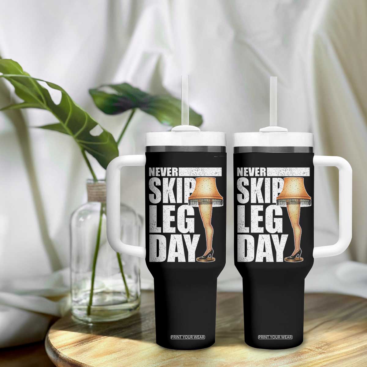 Funny Never Skip Leg Day Christmas Movie Tumbler With Handle Italian Leg Lamp TS11 Print Your Wear