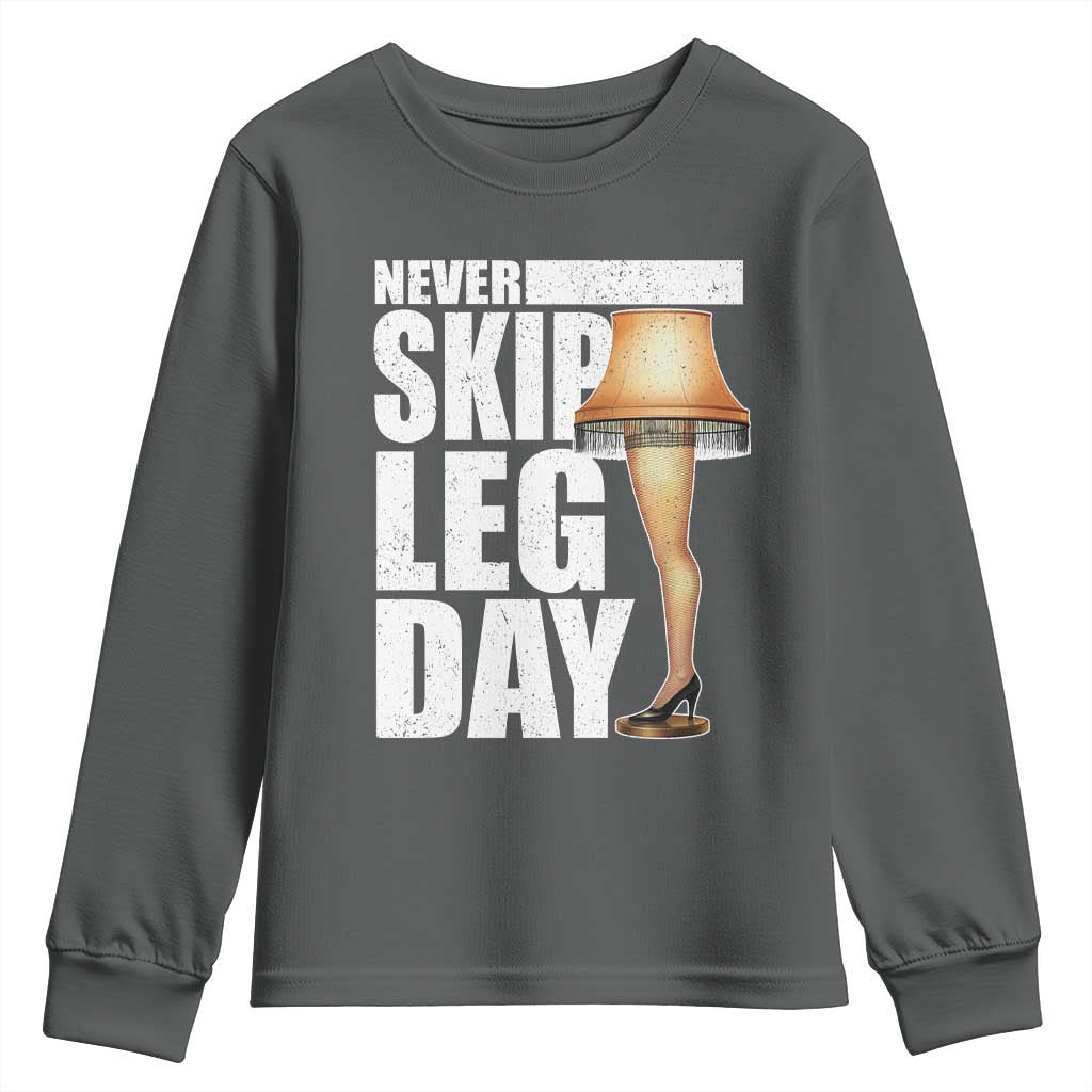 Funny Never Skip Leg Day Christmas Movie Youth Sweatshirt Italian Leg Lamp TS11 Dark Heather Print Your Wear