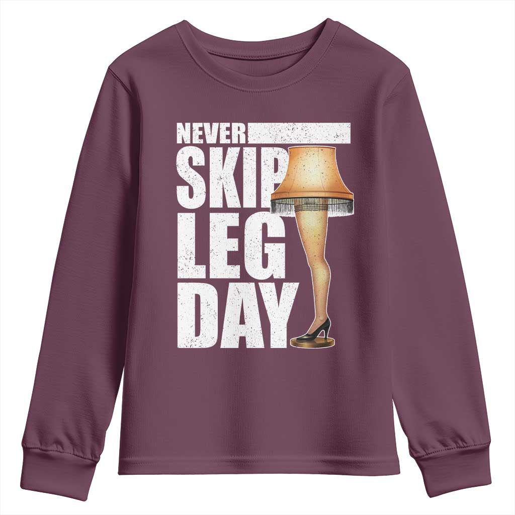 Funny Never Skip Leg Day Christmas Movie Youth Sweatshirt Italian Leg Lamp TS11 Maroon Print Your Wear