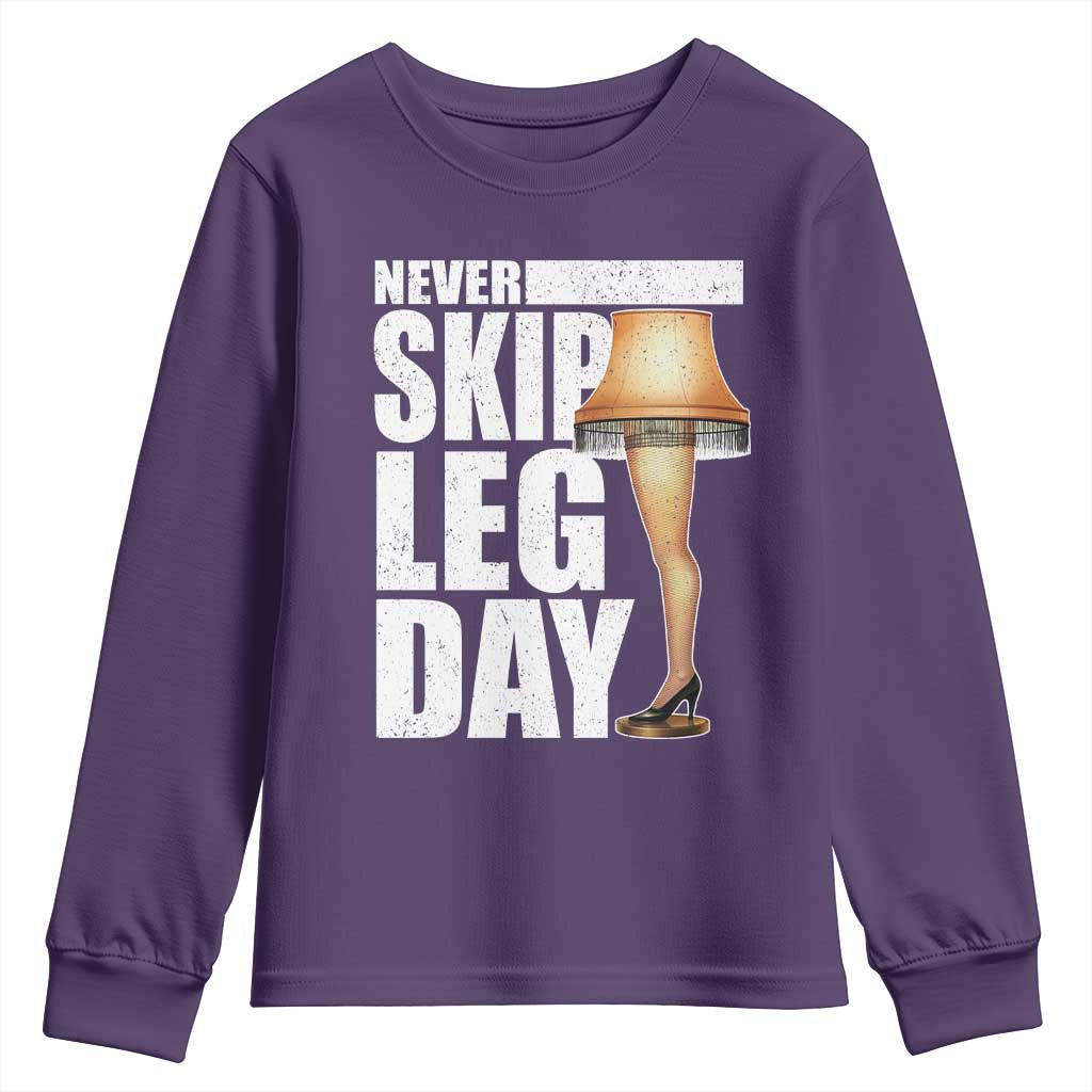 Funny Never Skip Leg Day Christmas Movie Youth Sweatshirt Italian Leg Lamp TS11 Purple Print Your Wear