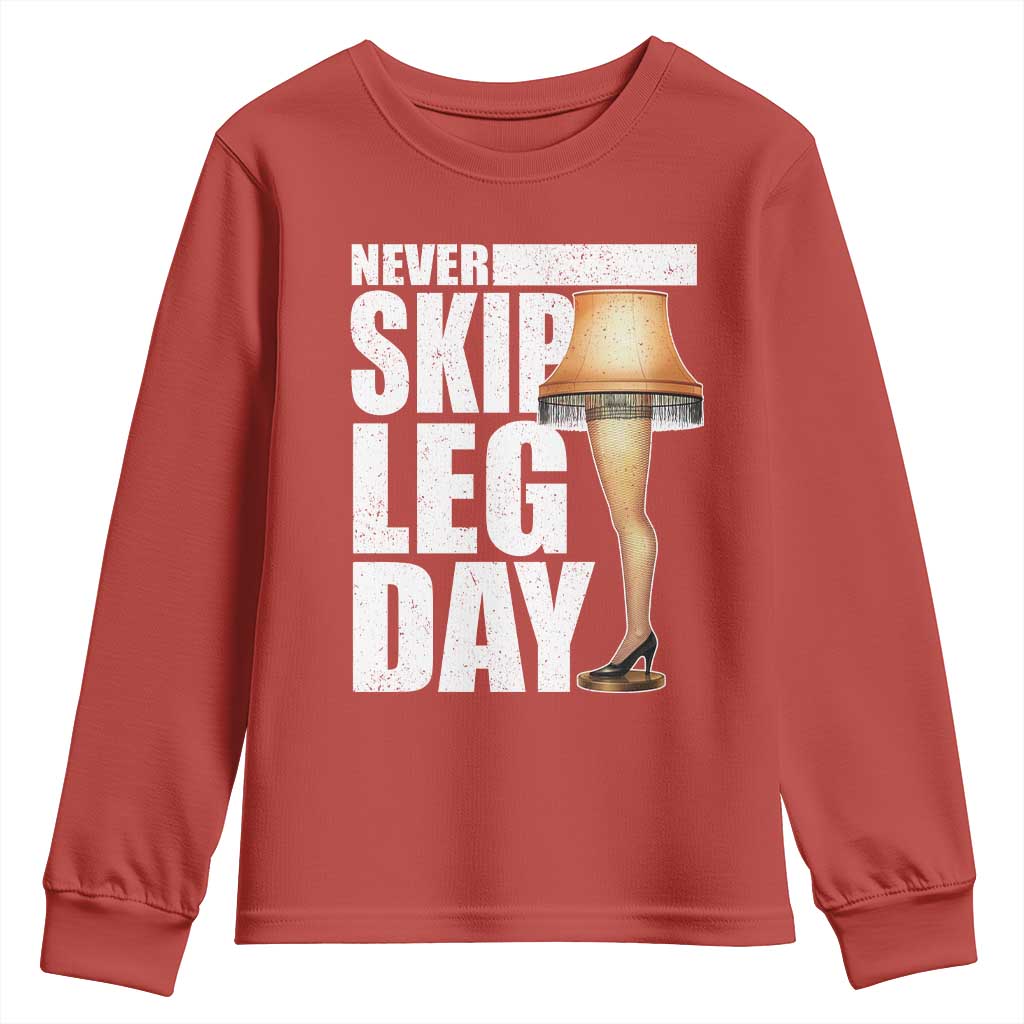 Funny Never Skip Leg Day Christmas Movie Youth Sweatshirt Italian Leg Lamp TS11 Red Print Your Wear
