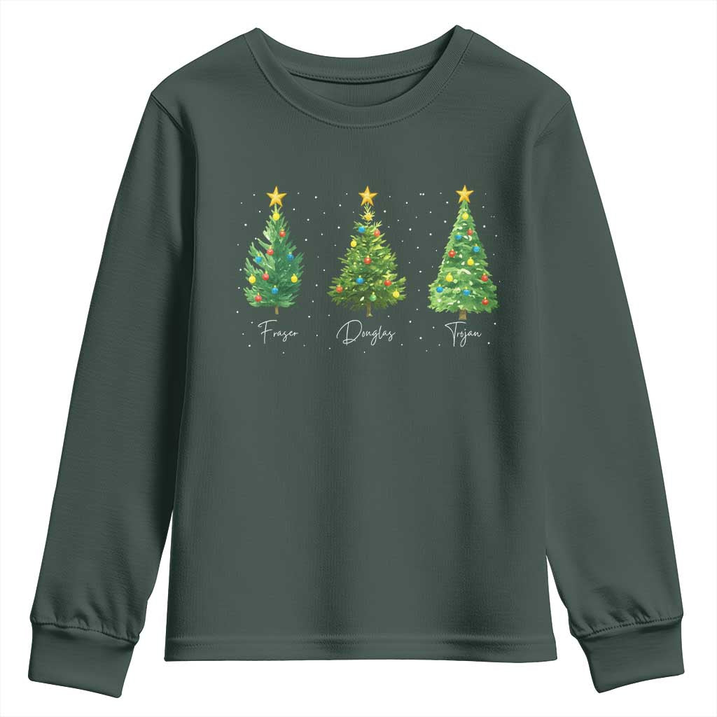 Funny Subtle FDT Resist Christmas Youth Sweatshirt Fraser Douglass Trojan Xmas Tree TS11 Dark Forest Green Print Your Wear