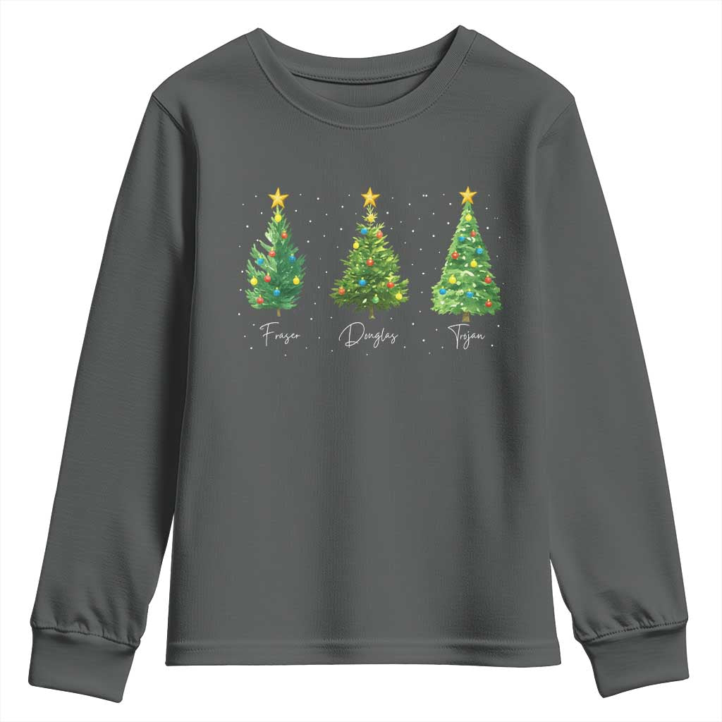 Funny Subtle FDT Resist Christmas Youth Sweatshirt Fraser Douglass Trojan Xmas Tree TS11 Dark Heather Print Your Wear