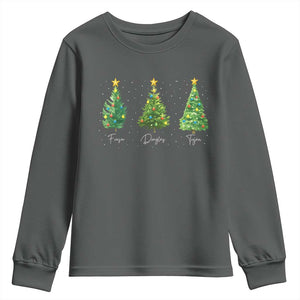 Funny Subtle FDT Resist Christmas Youth Sweatshirt Fraser Douglass Trojan Xmas Tree TS11 Dark Heather Print Your Wear