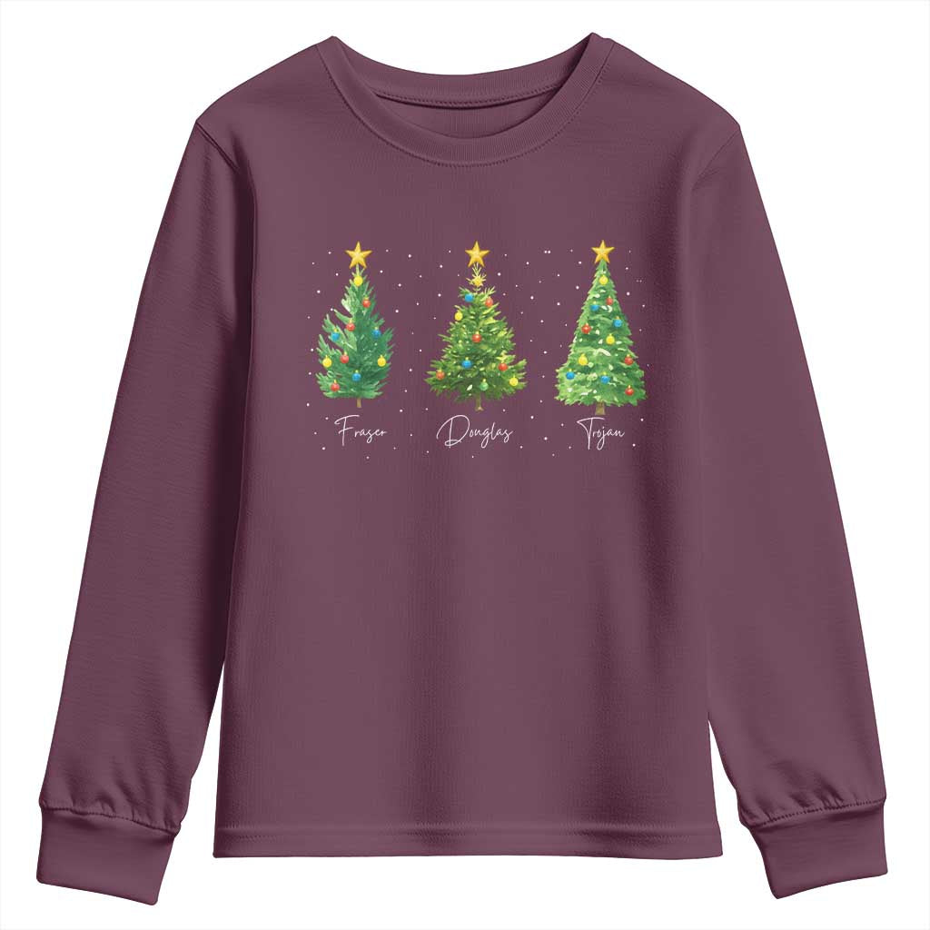 Funny Subtle FDT Resist Christmas Youth Sweatshirt Fraser Douglass Trojan Xmas Tree TS11 Maroon Print Your Wear