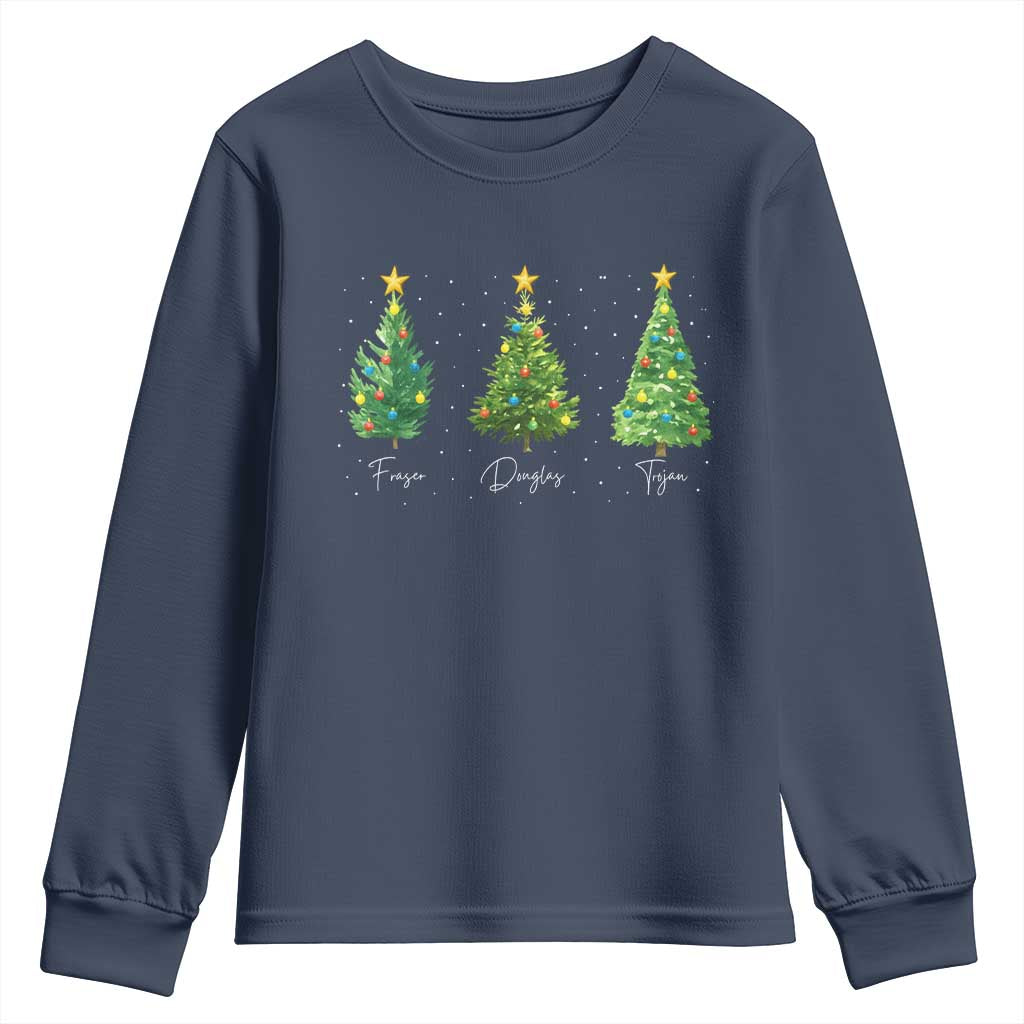 Funny Subtle FDT Resist Christmas Youth Sweatshirt Fraser Douglass Trojan Xmas Tree TS11 Navy Print Your Wear