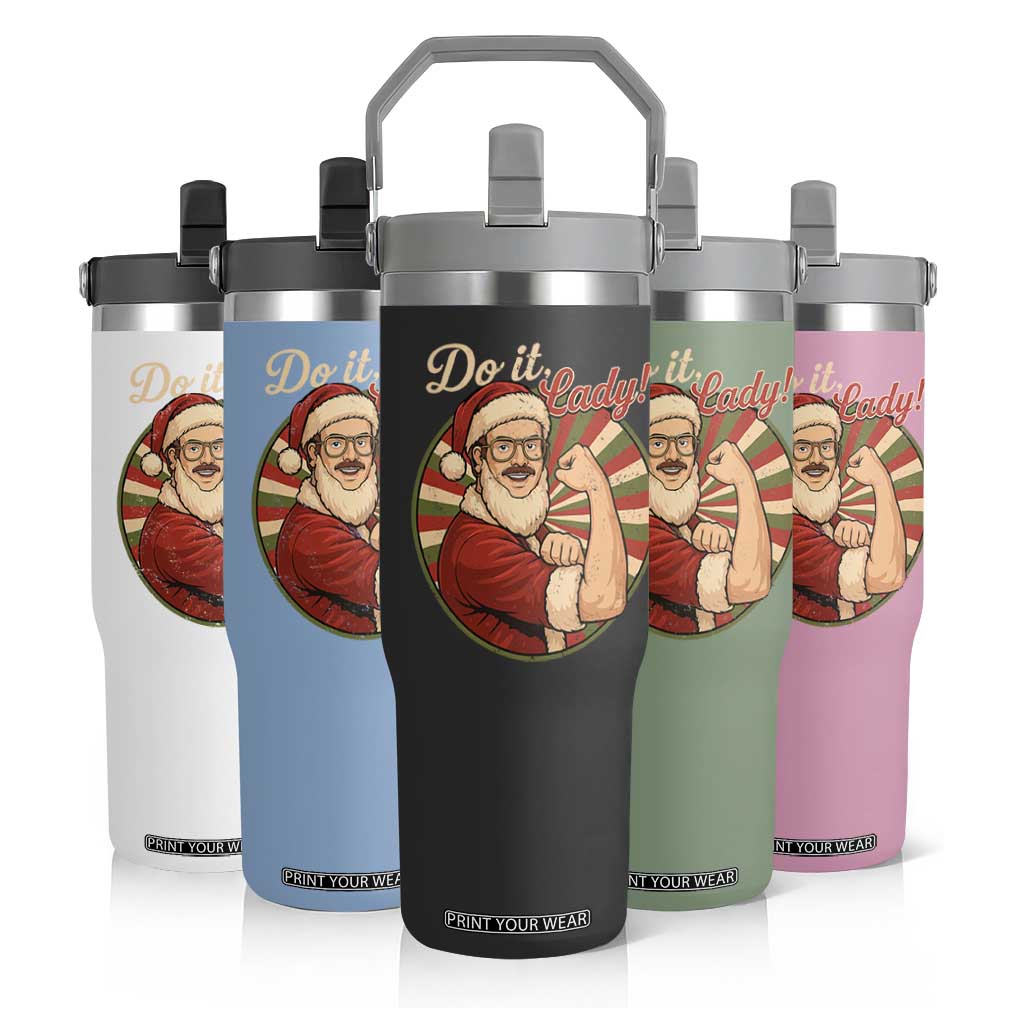 Funny Christmas Do It Lady Flip Straw Tumbler Mustache Guy Meme Santa Cosplay TS11 Print Your Wear