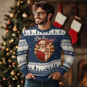 Funny Xmas Do It Lady Ugly Christmas Sweater Mustache Guy Meme Santa Cosplay TS11 Navy Beige Print Your Wear