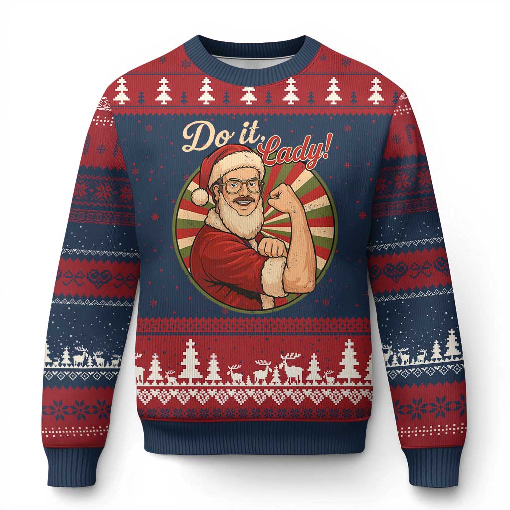 Funny Xmas Do It Lady Ugly Christmas Sweater Mustache Guy Meme Santa Cosplay TS11 Navy Red Print Your Wear
