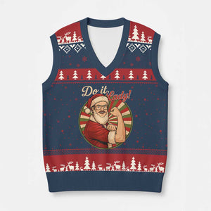 Funny Xmas Do It Lady V-Neck Knit Sweater Vest Mustache Guy Meme Santa Cosplay TS11 Navy Red Print Your Wear
