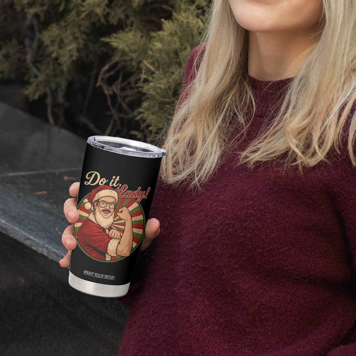 Funny Christmas Do It Lady Tumbler Cup Mustache Guy Meme Santa Cosplay TS11 Print Your Wear