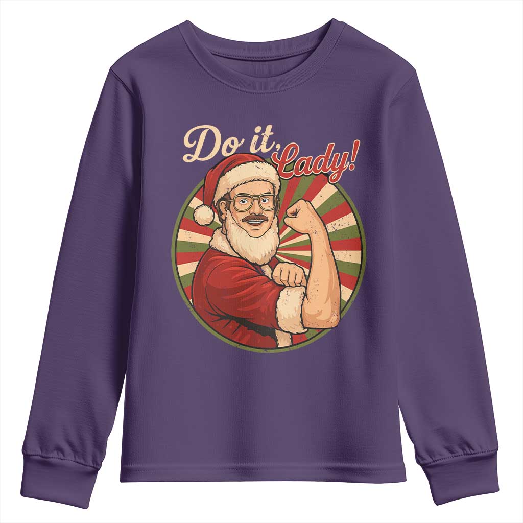 Funny Christmas Do It Lady Youth Sweatshirt Mustache Guy Meme Santa Cosplay TS11 Purple Print Your Wear