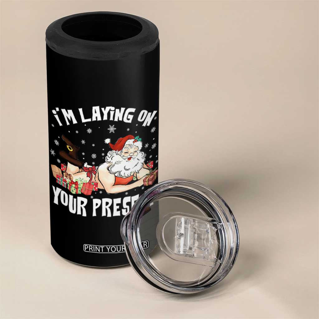 Funny Naughty Christmas Santa 4 in 1 Can Cooler Tumbler I'm Laying On Your Present TS11 Print Your Wear